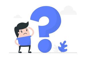 Young man thinking with question mark. vector