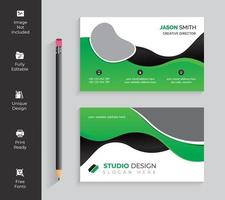 Green and Black Horizontal Wave Shapes Business Card vector