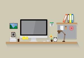 Modern Workspace with Large Monitor vector