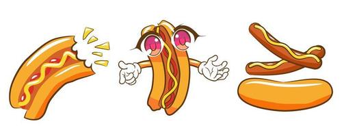 conjunto de hotdog de dibujos animados vector