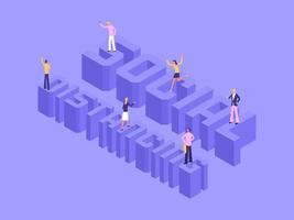 3D Isometric Social Distancing Lettering With People vector