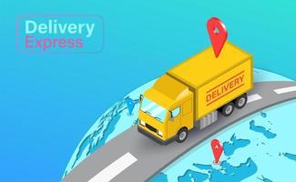 Global Delivery by Truck with GPS vector