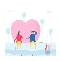 Talking Romantic Couple Sitting on Ice Chair vector