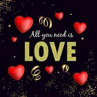 All You Need is Love Flyer with Gold Confetti and Hearts