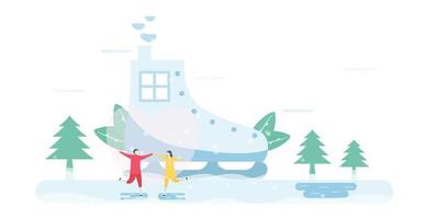 Couple Ice Skating in Front of Ice Skate Home vector