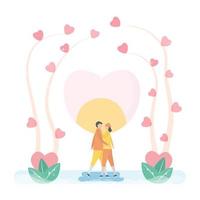 Couple Hugging Each Other Under Heart Plants vector