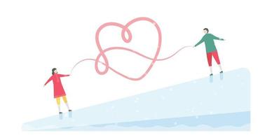 Romantic Ice Skating Couple Tethered by Heart vector
