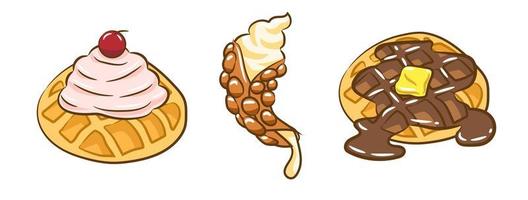 Waffle Set with Sweet Syrup and Whipped Cream vector