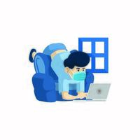 Masked Man Draped Over Chair Working From Home vector