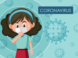 Coronavirus poster design with girl wearing mask  vector