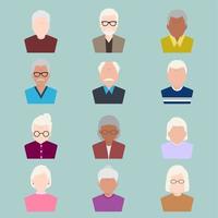 conjunto de estilo plano de avatares de personas mayores vector