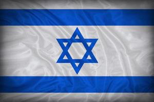Patrón de bandera de Israel en la textura de la tela, estilo vintage foto