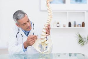 Doctor with anatomical spine photo