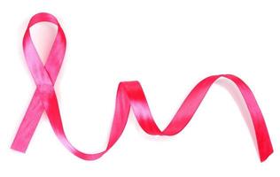 Pink breast cancer ribbon isolated on white photo