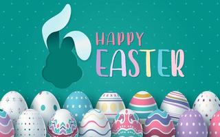 Easter Card with Rabbit Shape Cut Out and Eggs  vector