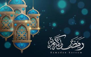 Ramadan Kareem Greeting with Lanterns and Calligraphy vector