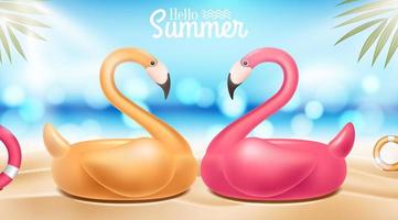 Hello Summer Design with Flamingos  vector