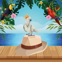 Summer background with hat and bird  vector