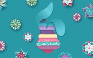 tarjeta de pascua con forma de corte de conejo de papel colorido vector