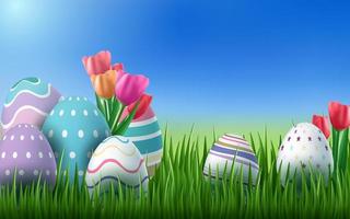 Realistic Eggs in Grass Easter Background d  vector