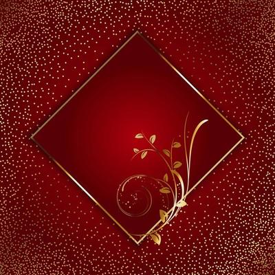 Golden floral frame on gold glitter and red