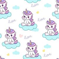 Unicorn Seamless Pattern with Clouds and Hearts vector