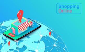 Global Shopping Online on Website or Mobile Application vector