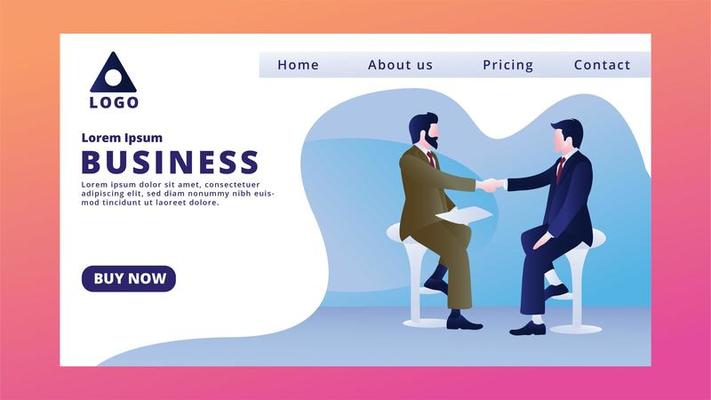 Business Landing Page with Men Shaking Hands