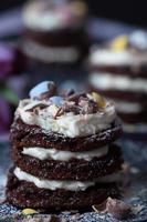 Chocolate Easter Cakes with Mascarpone Frosting and Purple Tuips photo