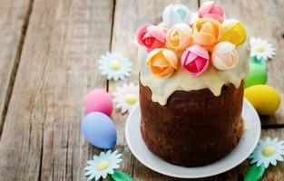 Easter cake with multicolored flowers photo