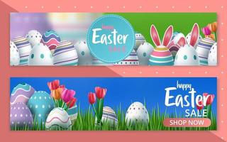 Set of Easter Sale Floral and Easter Eggs Discount  vector