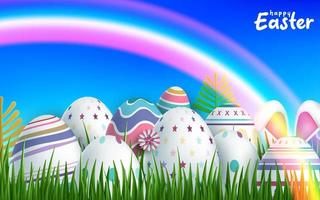 Happy Easter background with colorful realistic Easter eggs vector