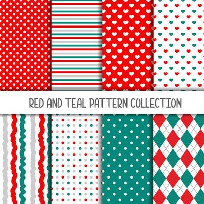 Collection of Red and Teal of Seamless Patterns