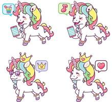 Colorful Unicorns with Different Expressions vector