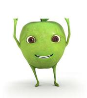 Cute green apple holding a blank paper photo