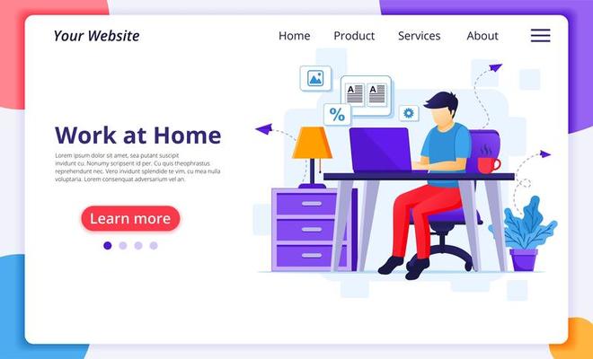 Man on laptop working from home landing page