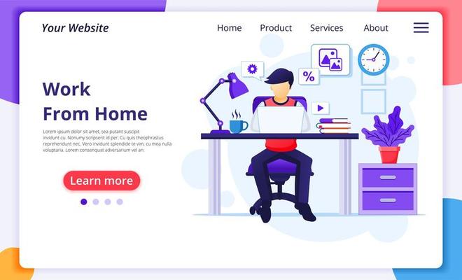Person working from home at desk landing page