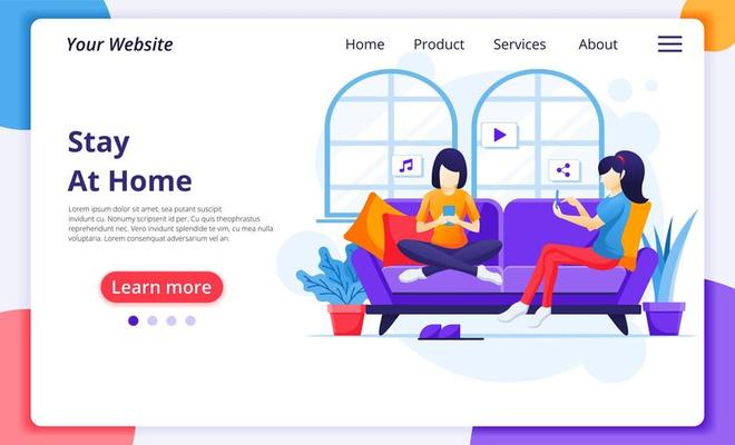 Women on couch using devices at home landing page