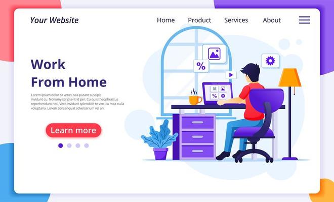 Man on computer working from home landing page