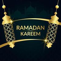 Green and Gold Lamp Scroll Ramadan Kareem Banner vector