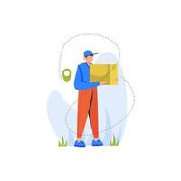 Courier walking with package for delivery vector