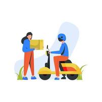 Woman with package and courier on scooter vector