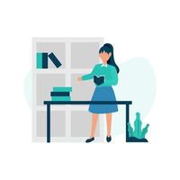 Private tutor at desk holding book vector