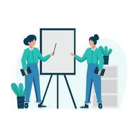 Private tutor teaching student in front of white board vector