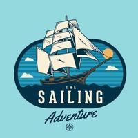 Sailing emblem with ship in ocean scene vector