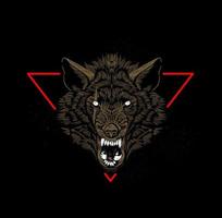 Grinning wolf head in front of red triangle vector