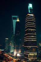 Skyscraper Office Buildings in Shanghai Pudong at Night