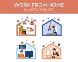 Work From Home Scene Set vector