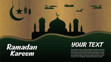 Ramadan Kareem Black Silhouette Mosque with Green  vector