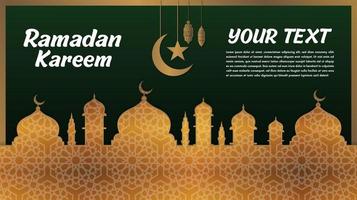 Gold Patterned and Green. Ramadan Kareem Greeting  vector